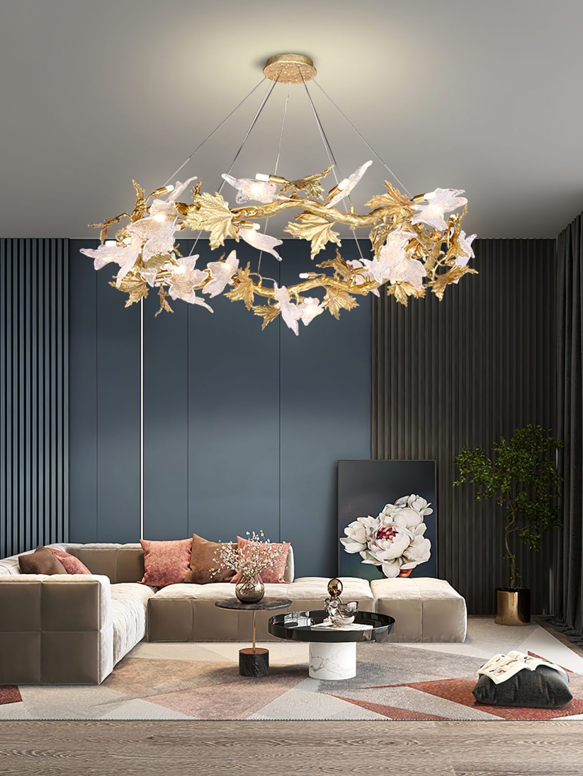 Flora Leaf Branch Brass Chandelier
