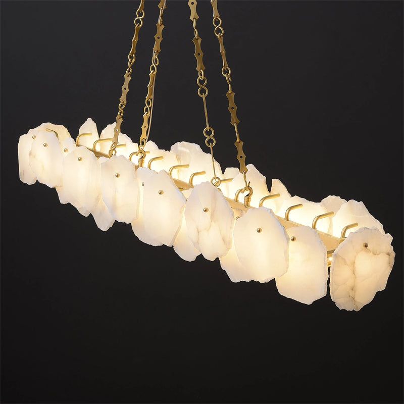 Moira Alabaster Marble Modern Snowflake Linear Chandelier with Chain
