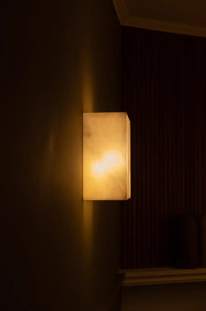 White Alabaster Cube Wall Sconce
