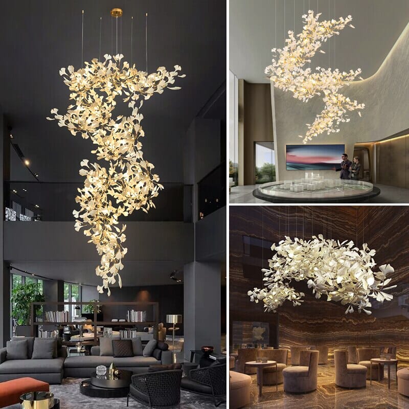 Twilight Branches Ceramic Ginkgo Leaf Large Chandelier 110'' 118'' 157''H