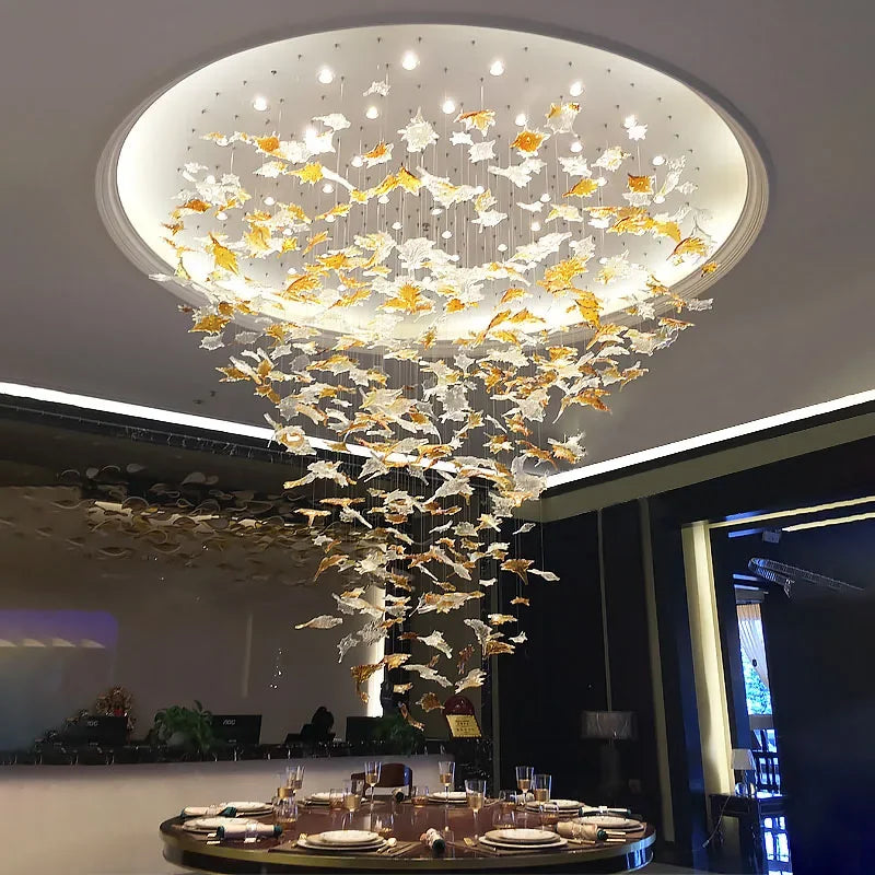 Maple Leaf Round and Rectangular Crystal Chandelier