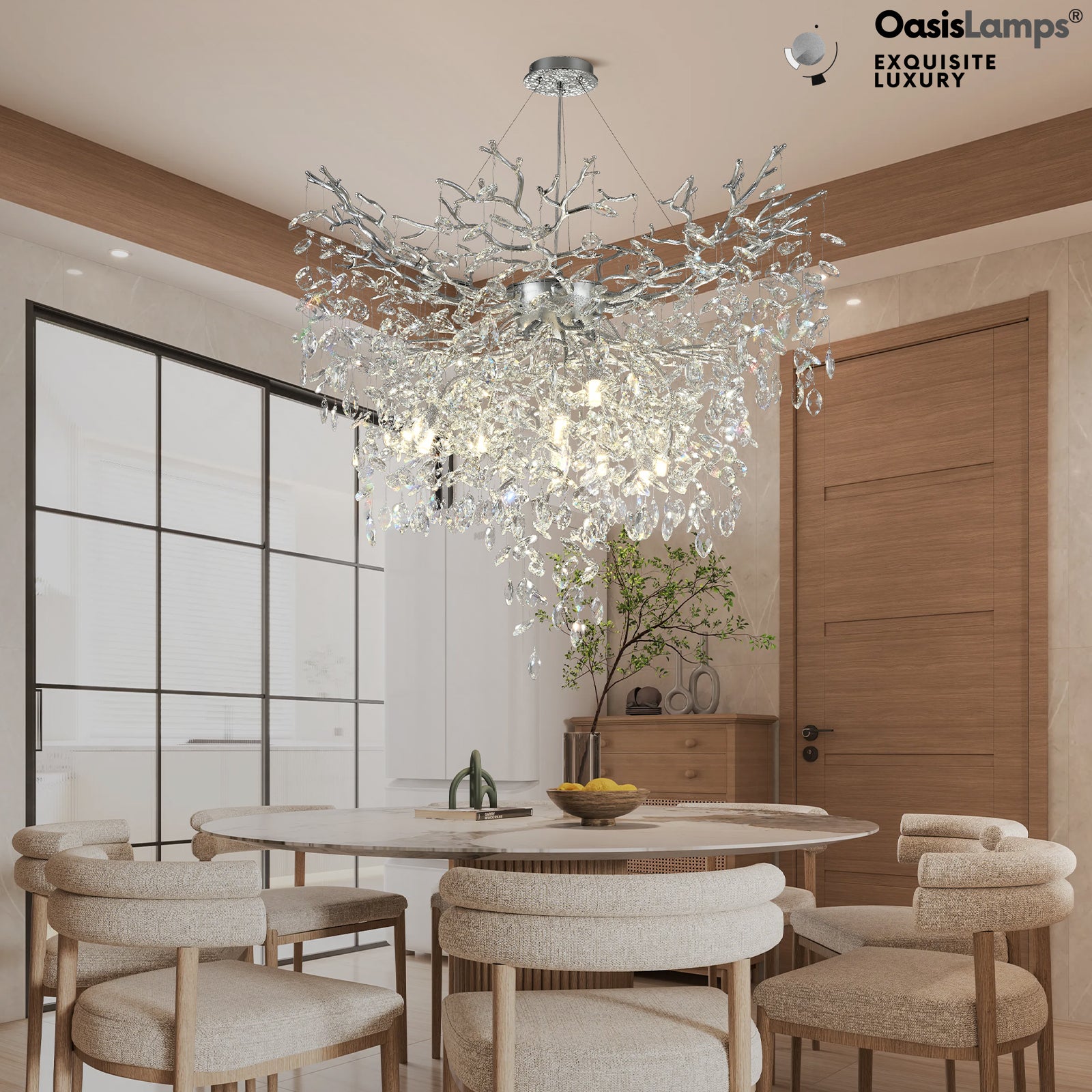 Frostleaf Grand Cascade Branches Chandelier 21'' 24" 32" 40"D#finish_silver,size_40"