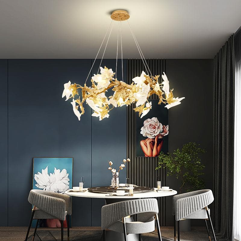 Branch Brass Maple Leaf Branch Crystal Chandelier