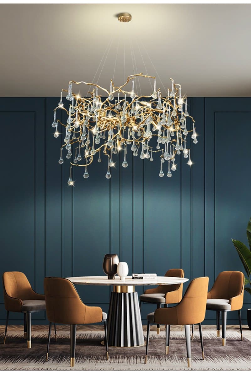 Teardrop Branch Brass Crystal Chandelier 31" 39"