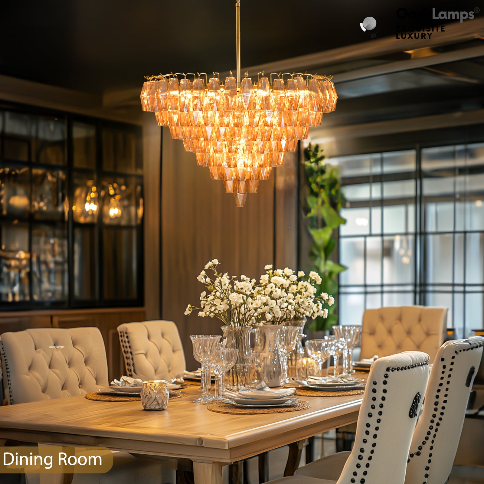 Celestial Drop Crystal Glass Chandelier 36"#color_brass