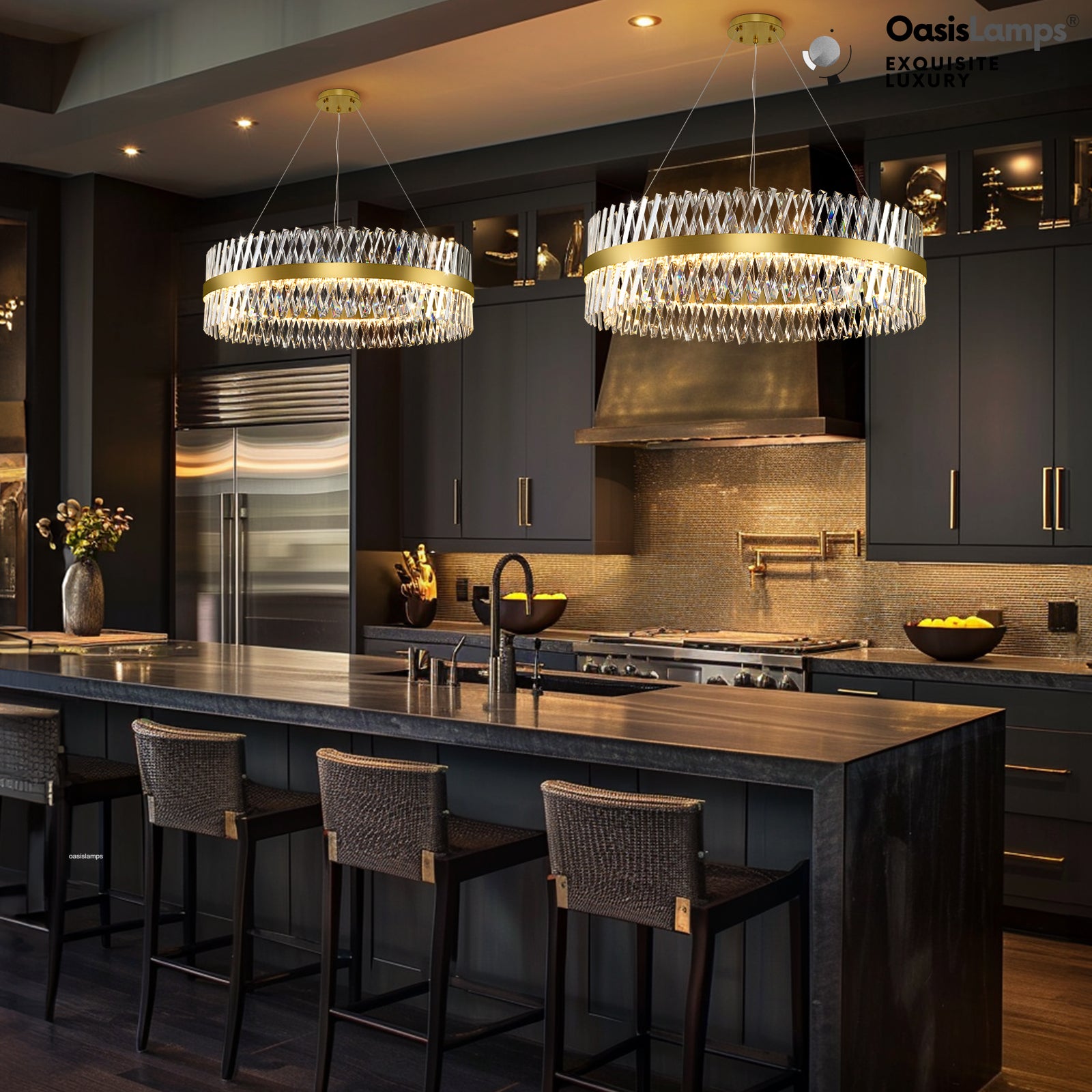 Vetro Prism Crystal Round Chandelier 23.6" 31.5" 40"D#Color_Brass,size_31.5"D