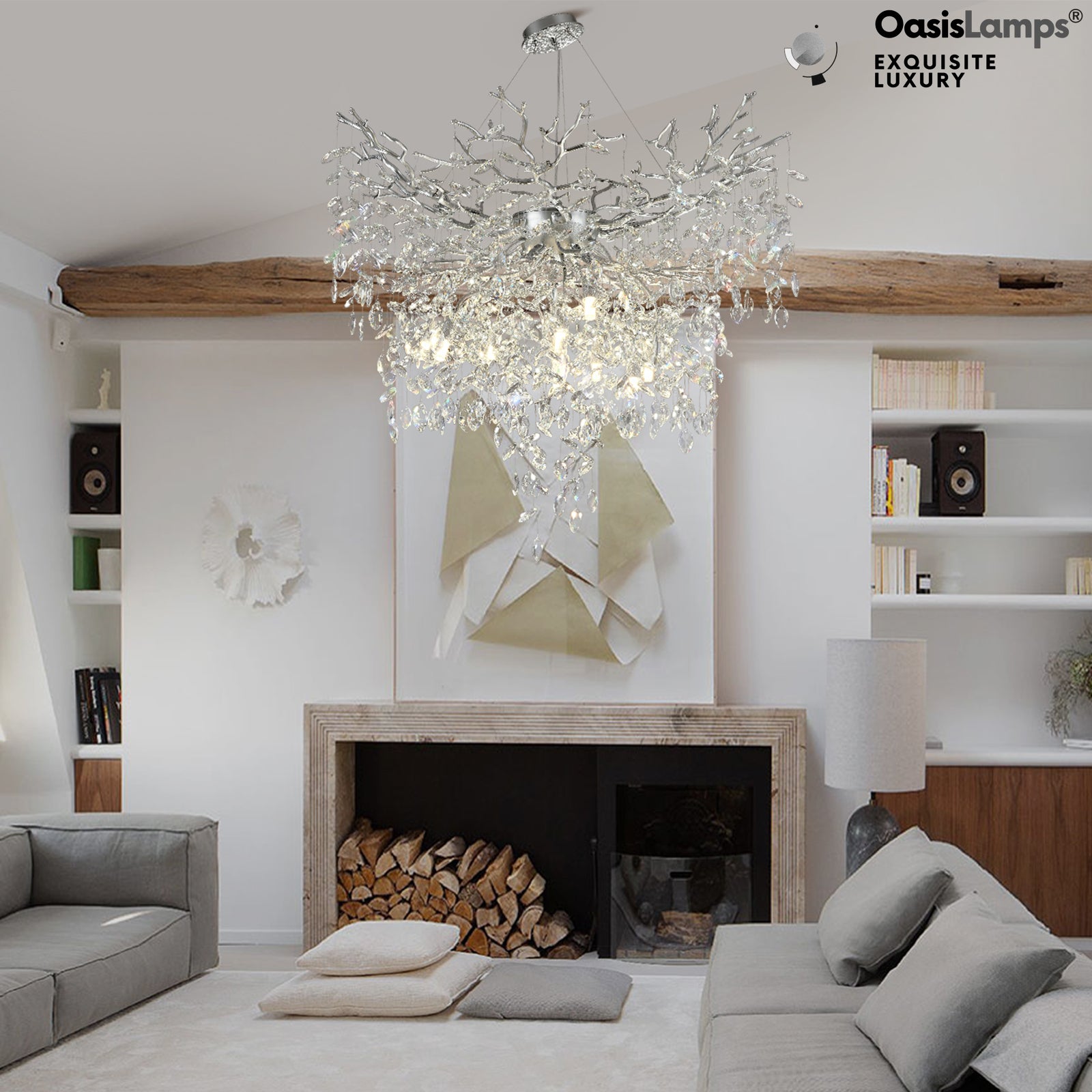 Frostleaf Grand Cascade Branches Chandelier 21'' 24" 32" 40"D#finish_silver,size_40"