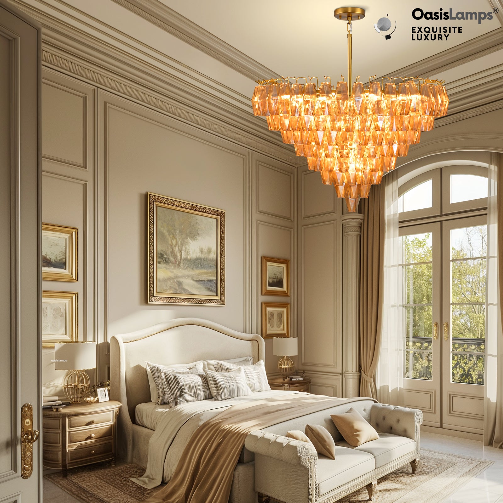 Celestial Drop Crystal Glass Chandelier 36"#color_brass