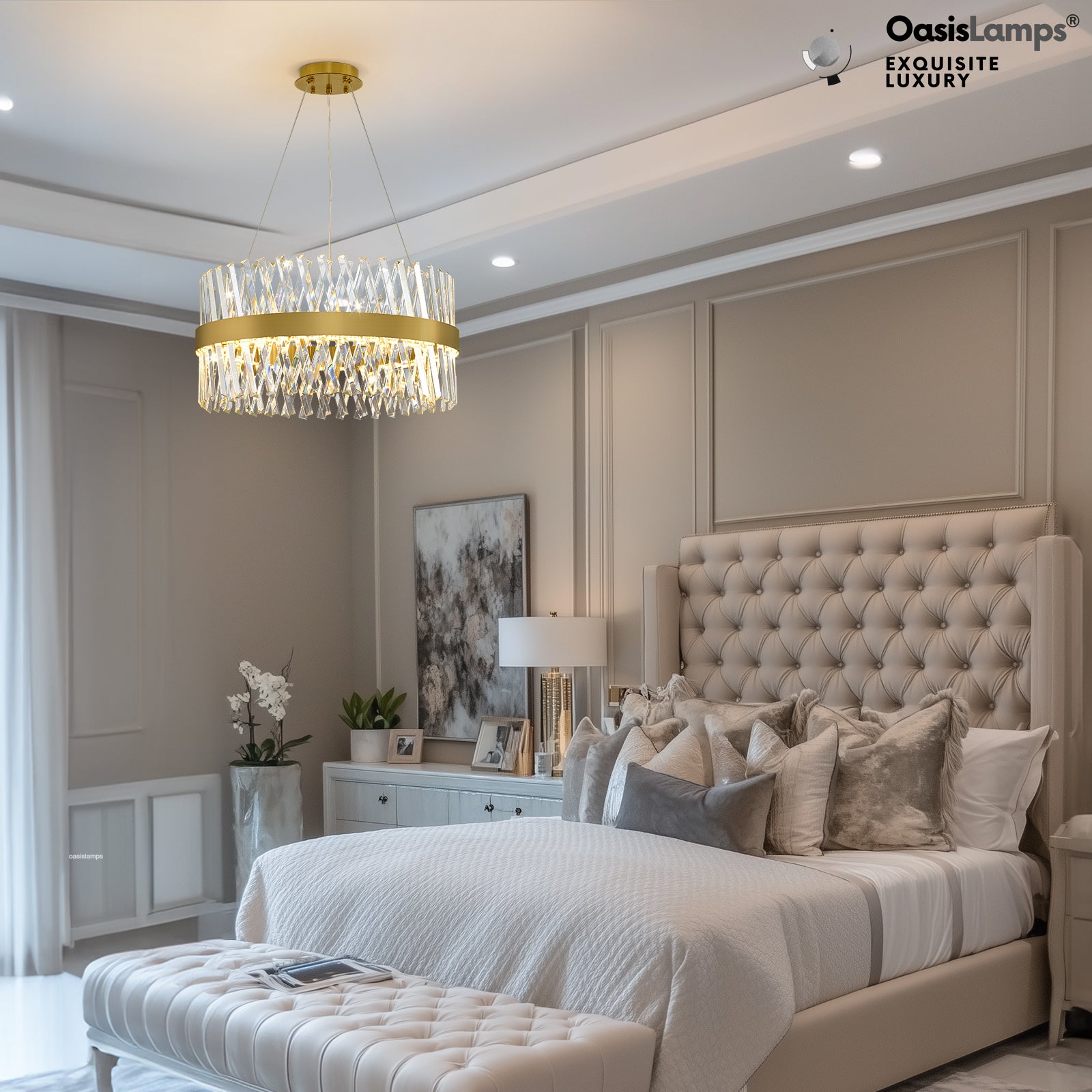 Vetro Prism Crystal Round Chandelier 23.6" 31.5" 40"D#Color_Brass,size_23.6"D