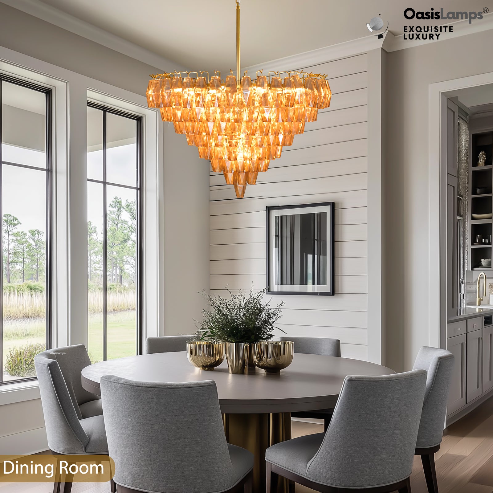 Celestial Drop Crystal Glass Chandelier 36"#color_brass