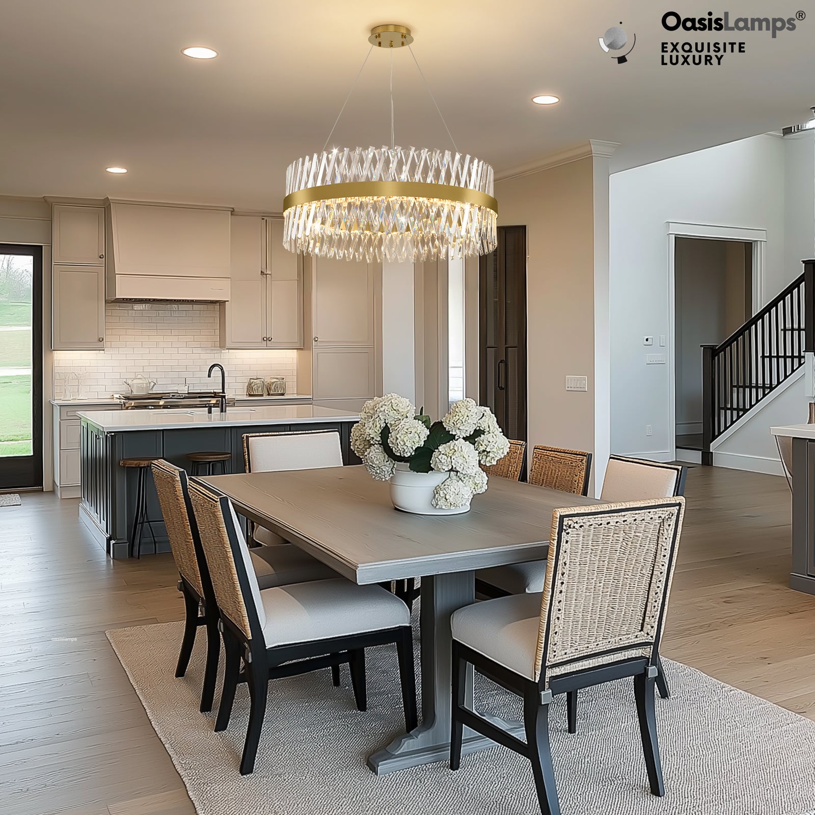 Vetro Prism Crystal Round Chandelier 23.6" 31.5" 40"D#Color_Brass,size_23.6"D