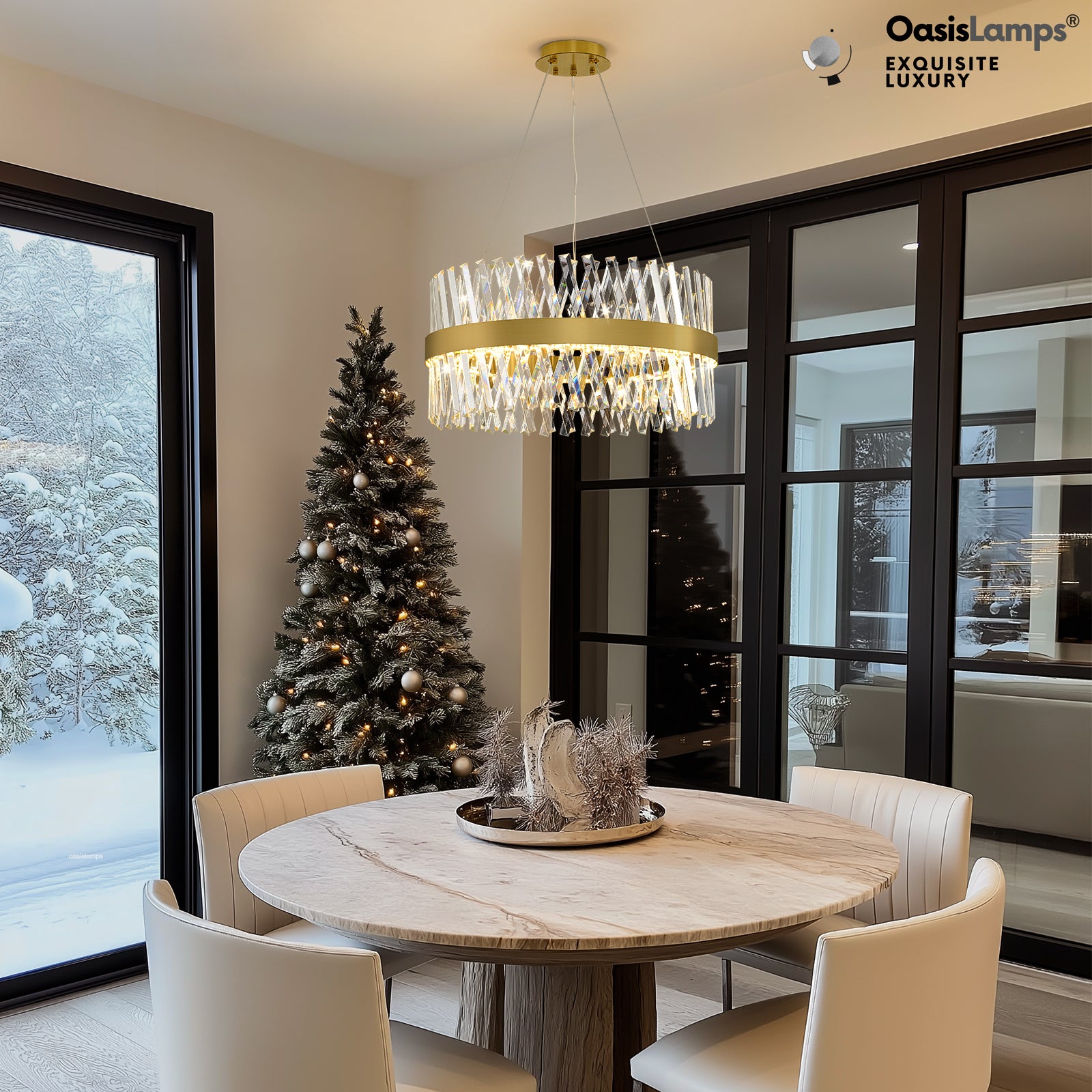 Vetro Prism Crystal Round Chandelier 23.6" 31.5" 40"D#Color_Brass,size_23.6"D