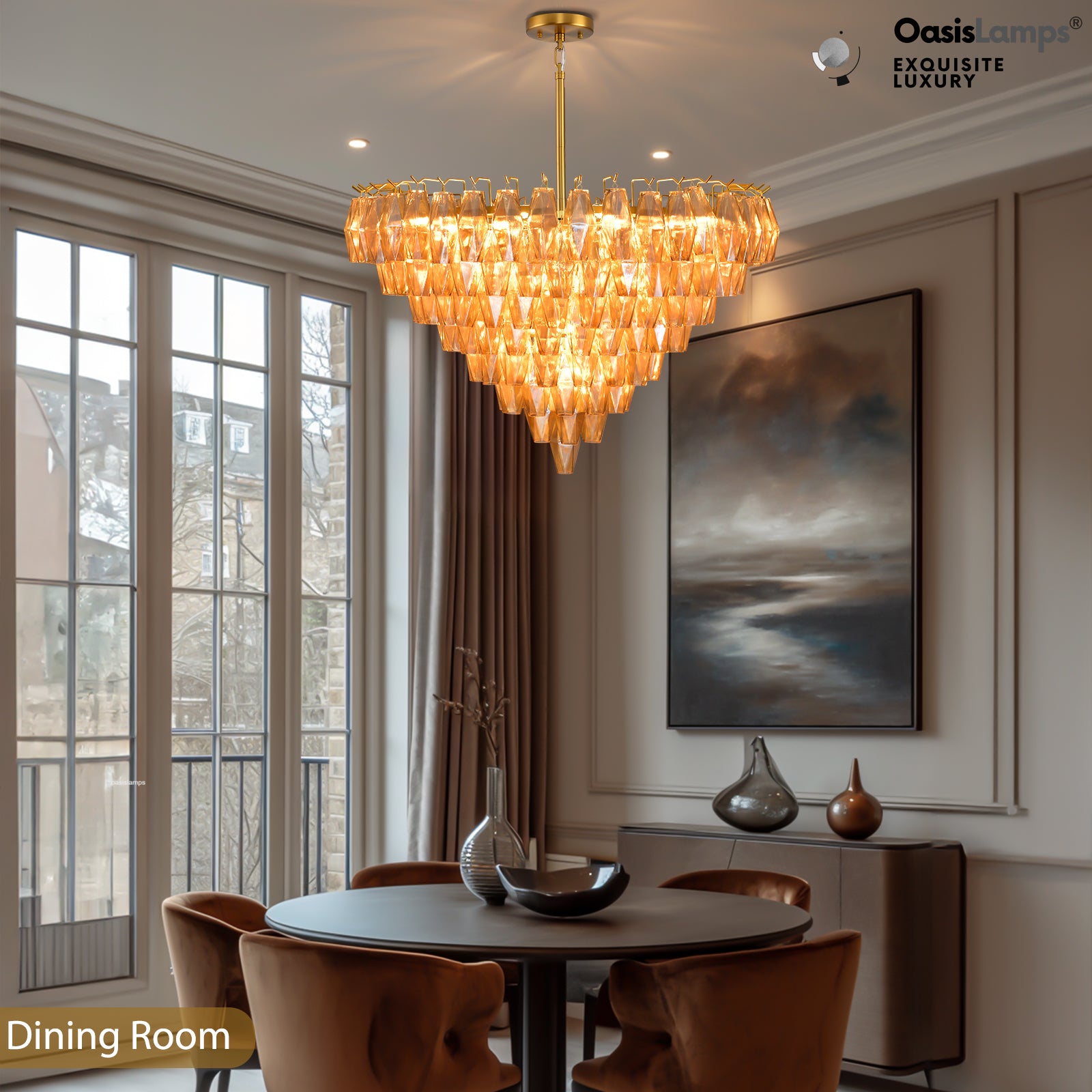 Celestial Drop Crystal Glass Chandelier 36"#color_brass