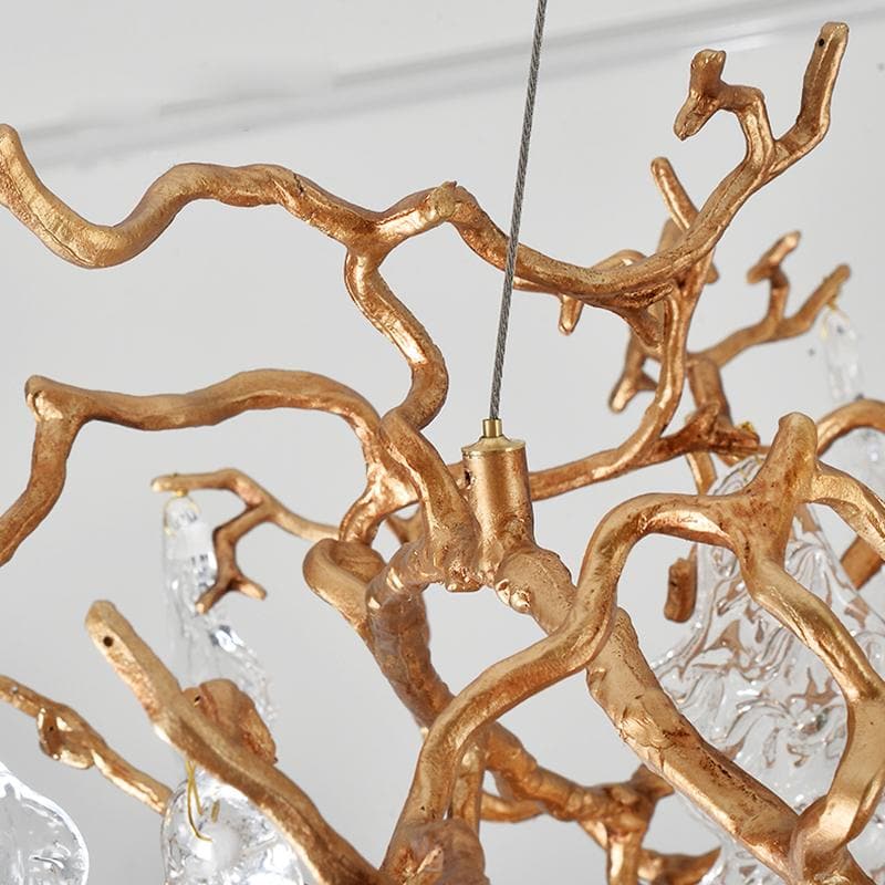 Lage Leaves Modern Maple Leaf Branch Crystal Brass Chandelier 31"