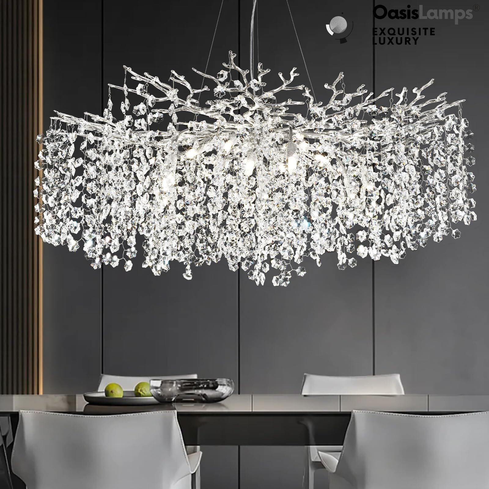 Lustre Branches Crystal Round Chandelier for All Rooms 30" 40"#Color_Silver,Size_D-40inch