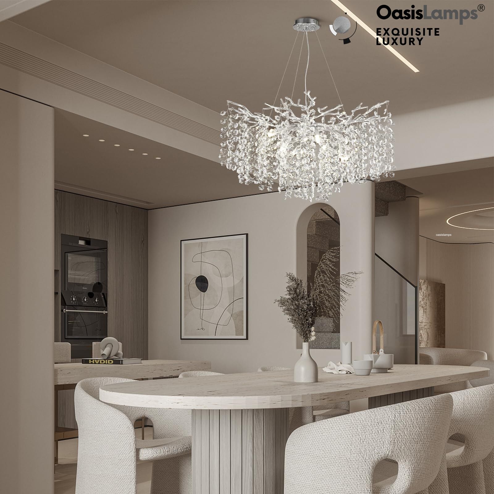 Lustre Branches Crystal Round Chandelier for All Rooms 30" 40"#Color_Silver,Size_D-30inch