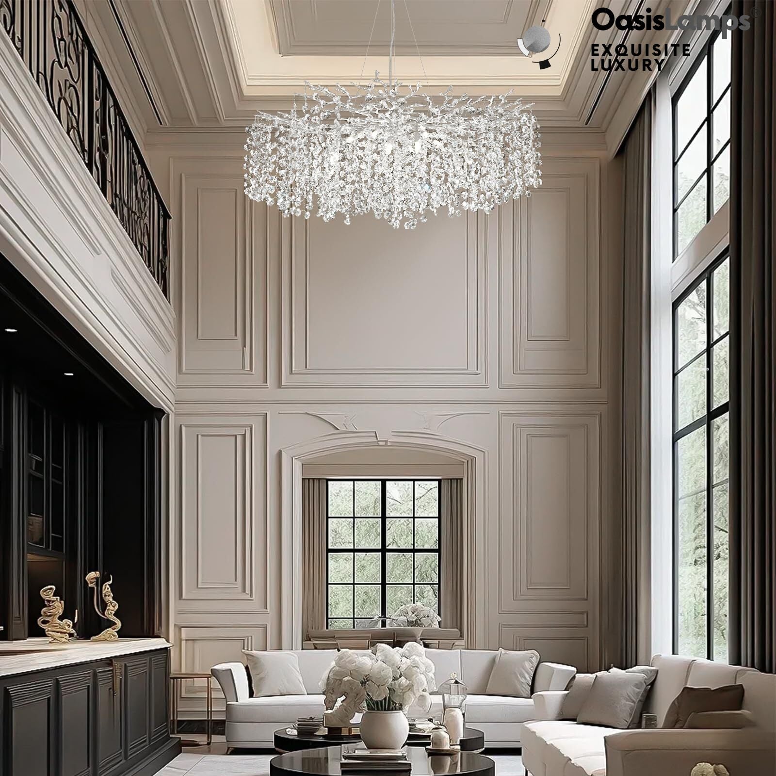 Lustre Branches Crystal Round Chandelier for All Rooms 30" 40"#Color_Silver,Size_D-40inch
