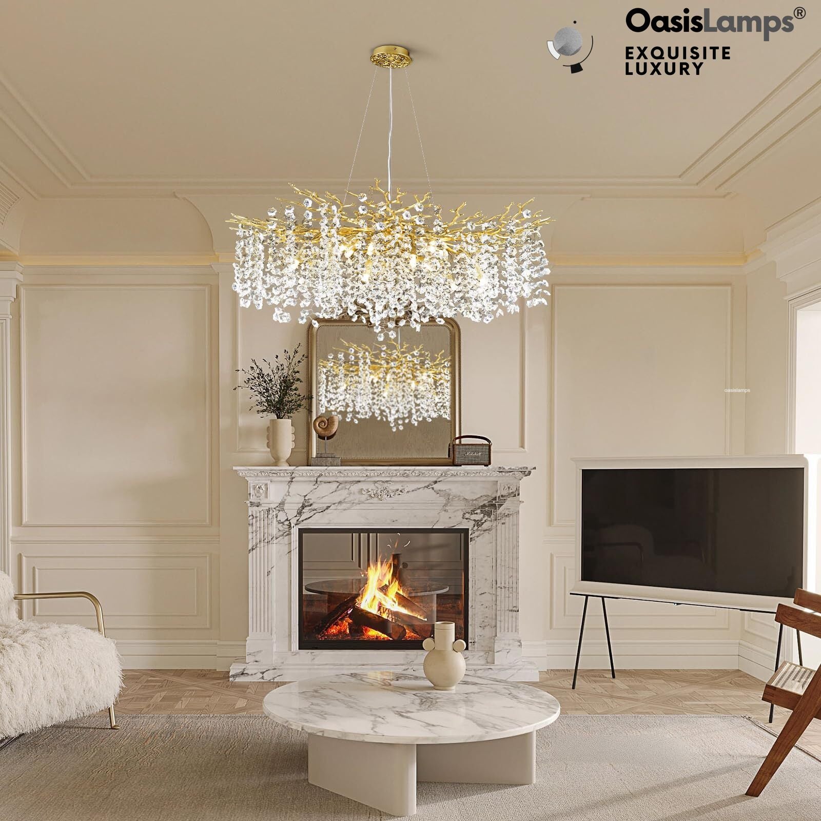 Lustre Branches Crystal Round Chandelier for All Rooms 30" 40"#Color_Brass,Size_D-40inch