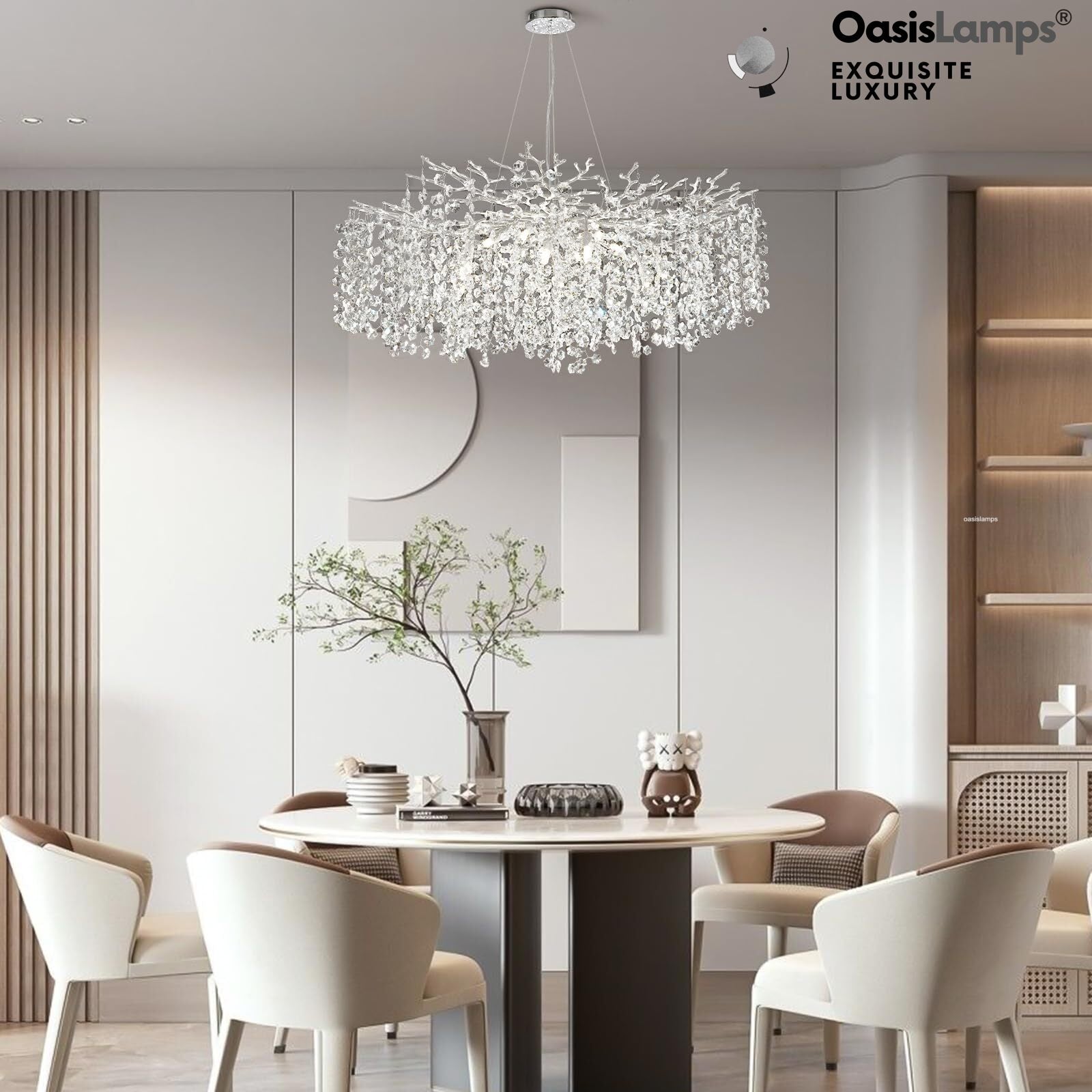 Lustre Branches Crystal Round Chandelier for All Rooms 30" 40"#Color_Silver,Size_D-40inch