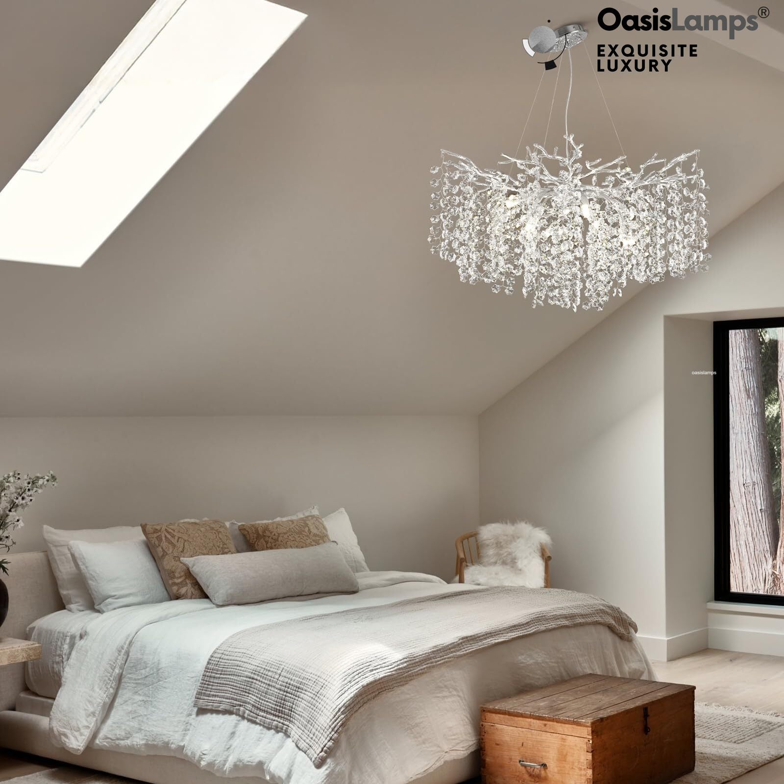 Lustre Branches Crystal Round Chandelier for All Rooms 30" 40"#Color_Silver,Size_D-30inch