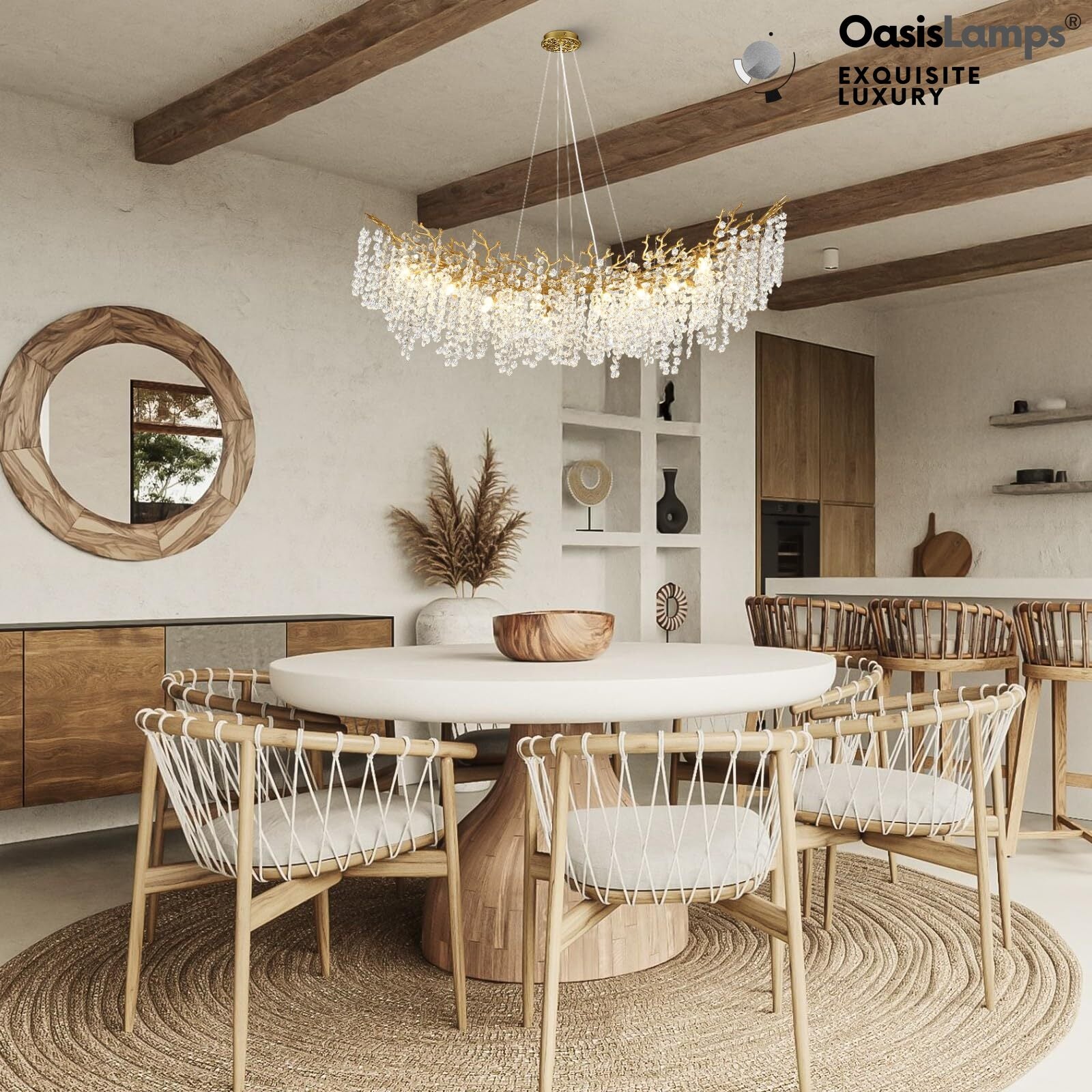 Lustre Branches Crystal Rectangular Chandelier 55"L#Color_Brass