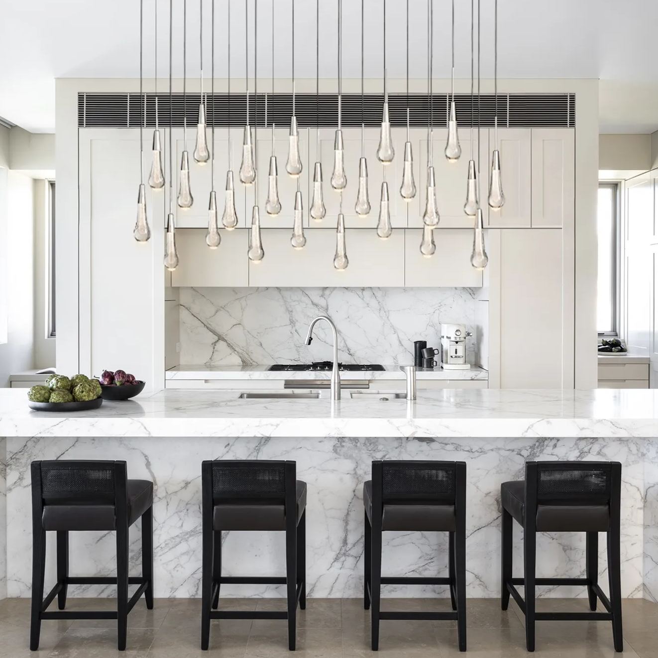 Elara Solitaires Linear Crystal Chandelier 37'' 50'' 70'' 87" 120"W#color_nickel,size_50"-25 lights