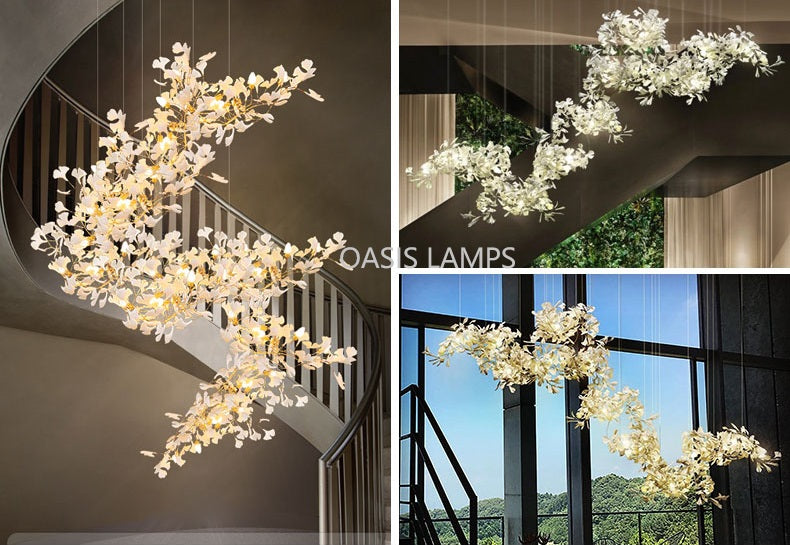 Ceramic Ginkgo Luxury Vertical Bloomfall Chandelier 59" 78" 105" 118" 137" 153"H