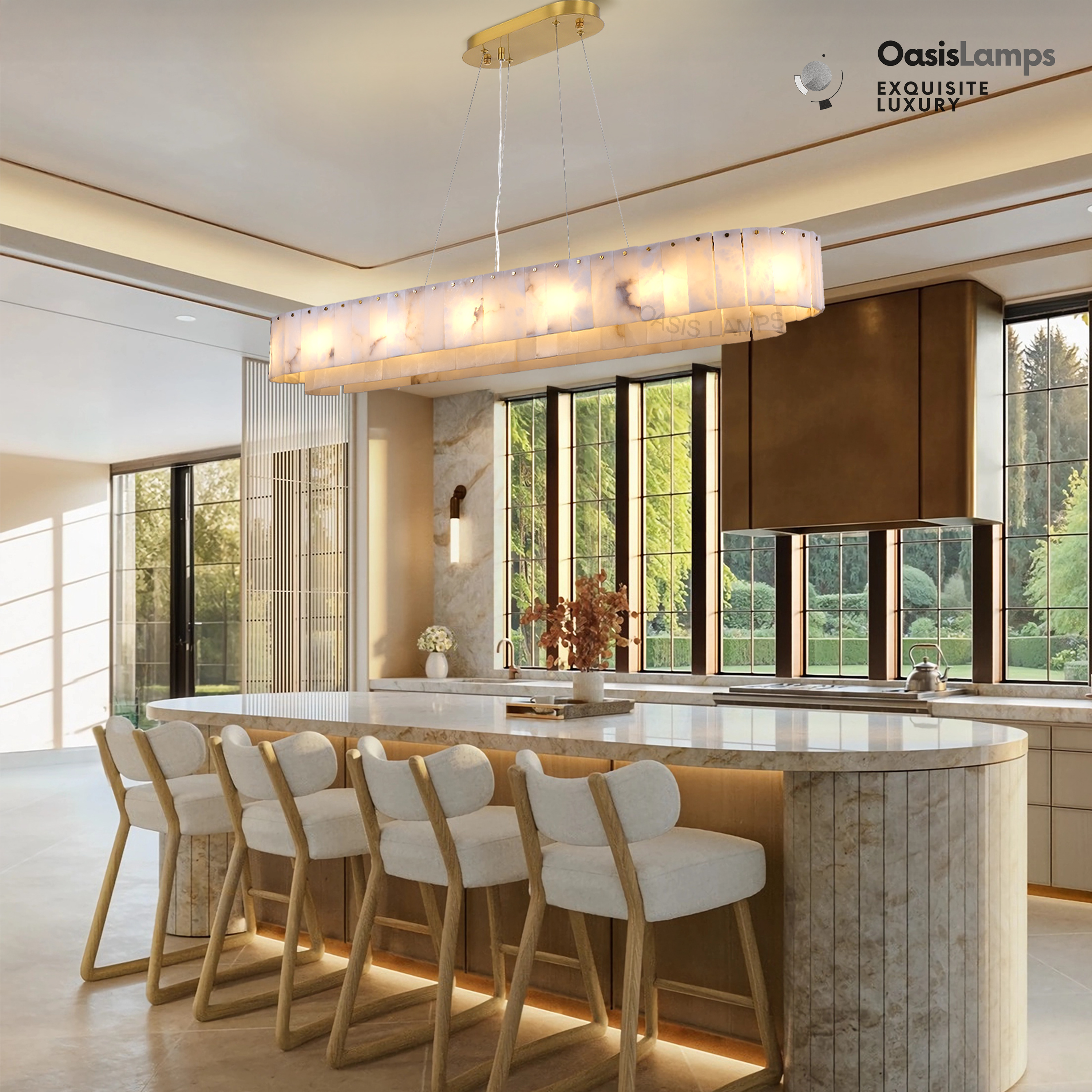 Sawyer Alabaster Rectangle Chandelier 40" 54"L#Color_Brass,size_54"