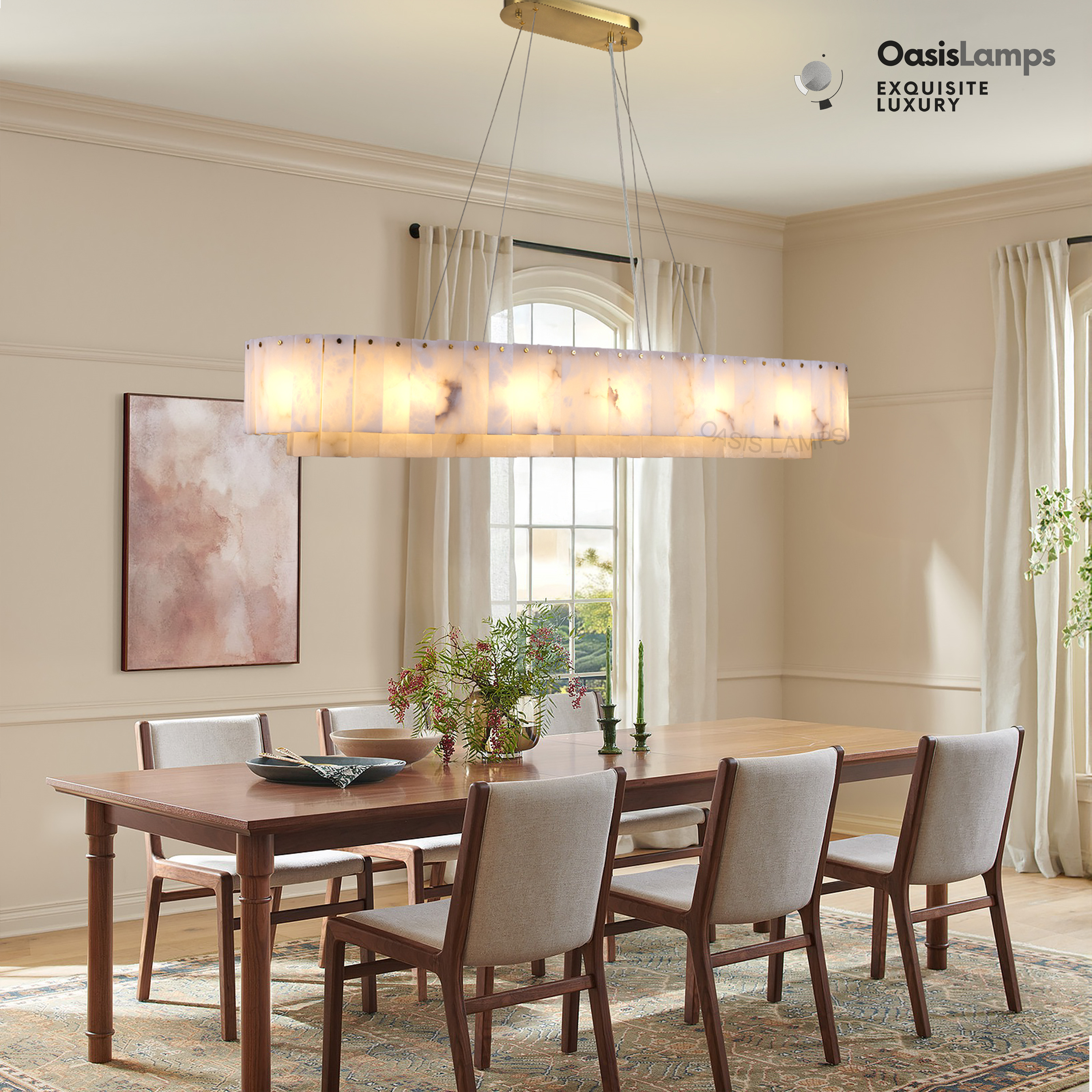 Sawyer Alabaster Rectangle Chandelier 40" 54"L#Color_Brass,size_54"