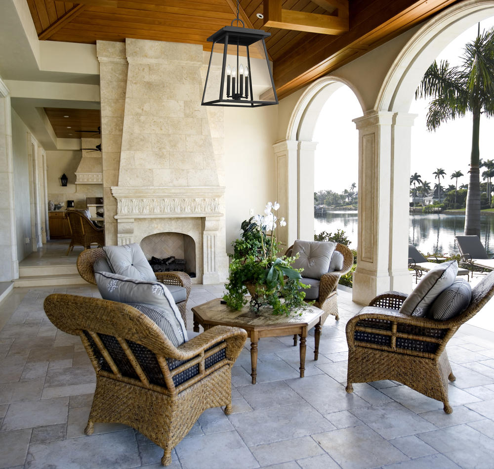 Z-Lite Broughton 4-Light Black Craftsman Beveled Glass Square Outdoor Hanging Pendant Light