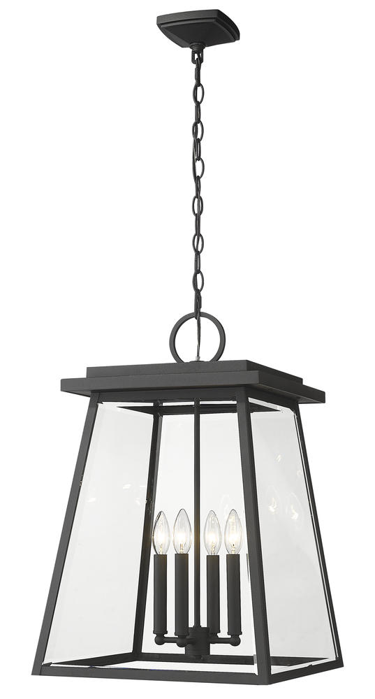 Z-Lite Broughton 4-Light Black Craftsman Beveled Glass Square Outdoor Hanging Pendant Light