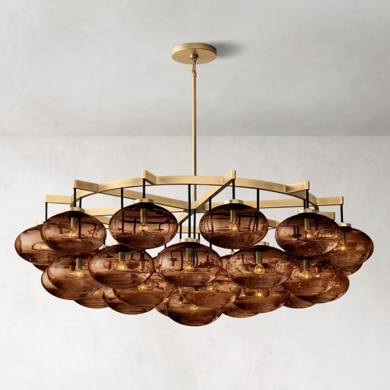 Cabrette Modern Round Glass Chandelier 60" For Living Room, Dining Room