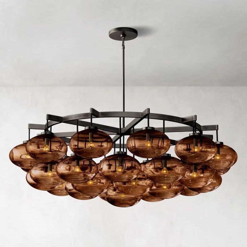 Cabrette Modern Round Glass Chandelier 60" For Living Room, Dining Room