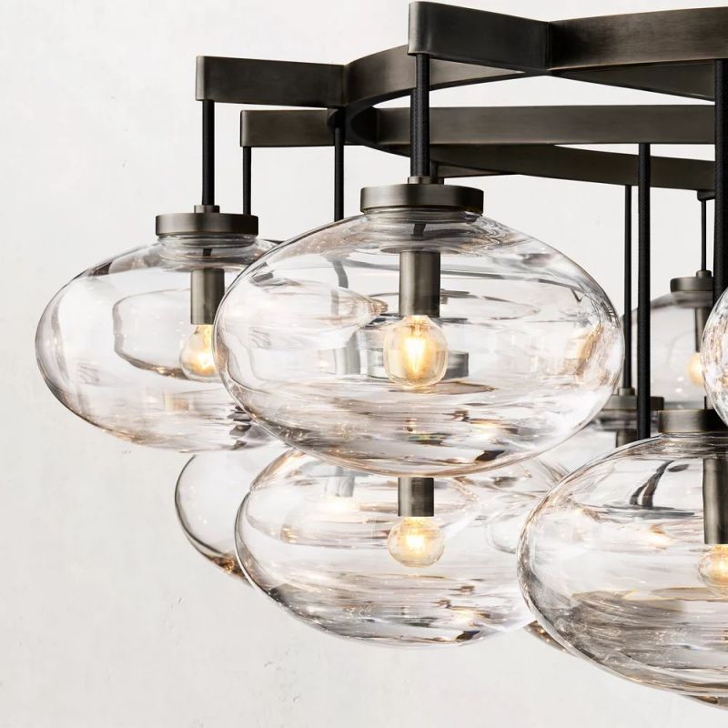 Cabrette Modern Round Glass Chandelier 60" For Living Room, Dining Room