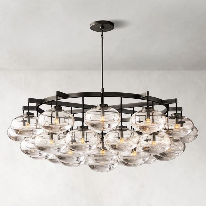Cabrette Modern Round Glass Chandelier 60" For Living Room, Dining Room