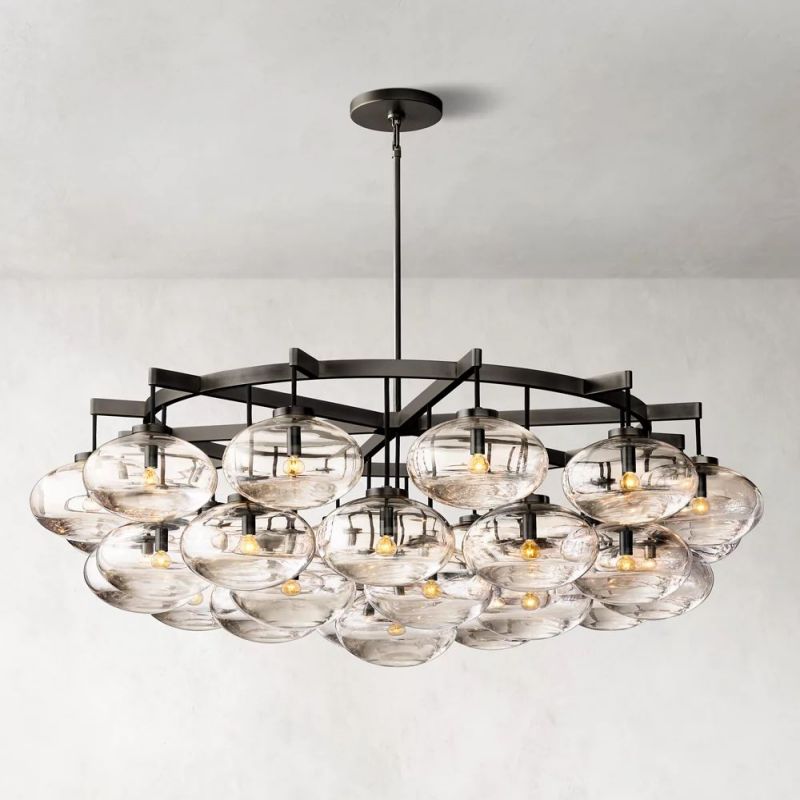 Cabrette Modern Round Glass Chandelier 60" For Living Room, Dining Room