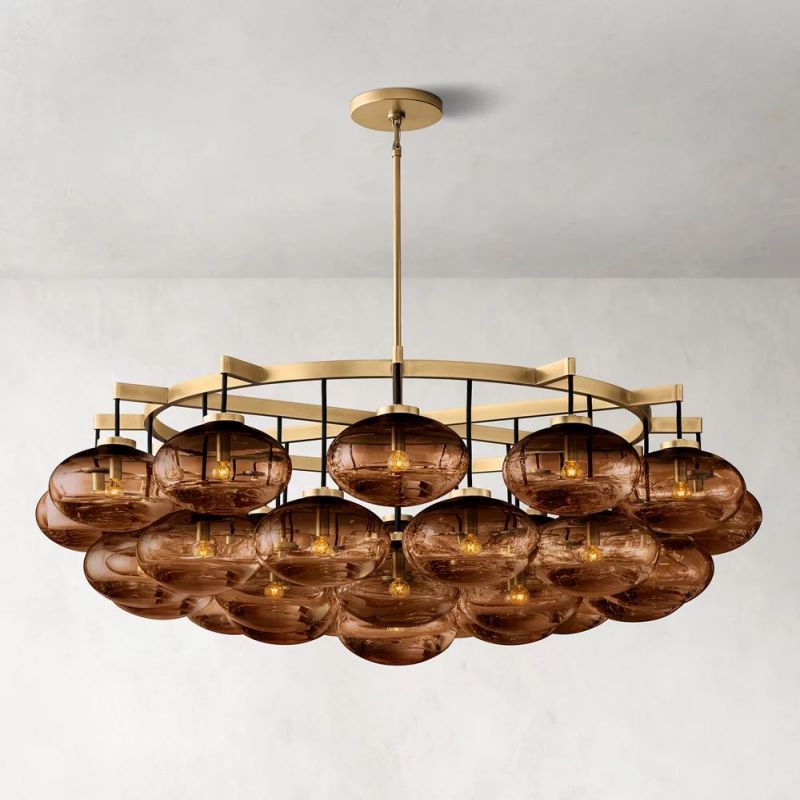 Cabrette Modern Round Glass Chandelier 60" For Living Room, Dining Room