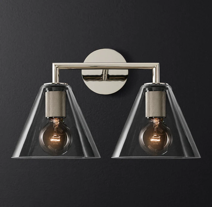 Carver Funnel Glass Shade Double Sconce For Bedroom, Bathroom