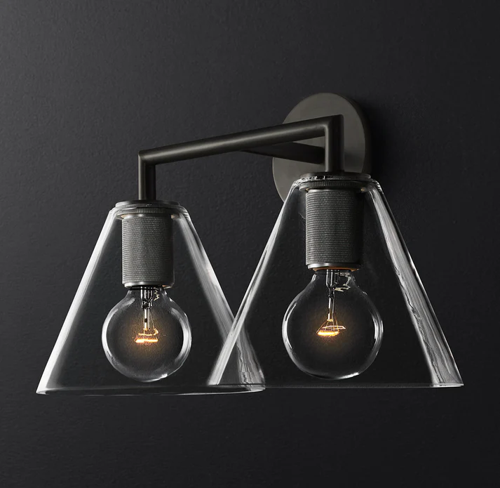 Carver Funnel Glass Shade Double Sconce For Bedroom, Bathroom