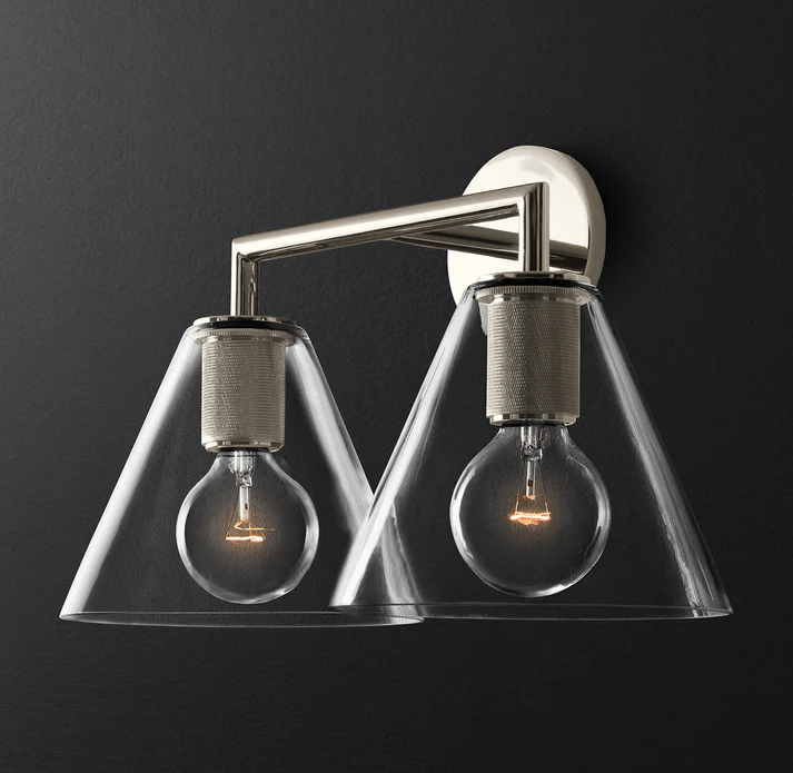 Carver Funnel Glass Shade Double Sconce For Bedroom, Bathroom