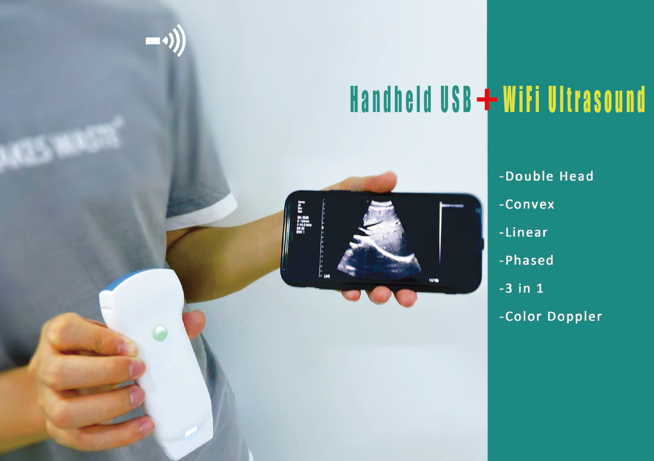 Original New Color Doppler Hand Wireless USB and Wifi 3 in 1 Convex Linear Cardiac Ultrasound Probe / Ultrasound Transducer