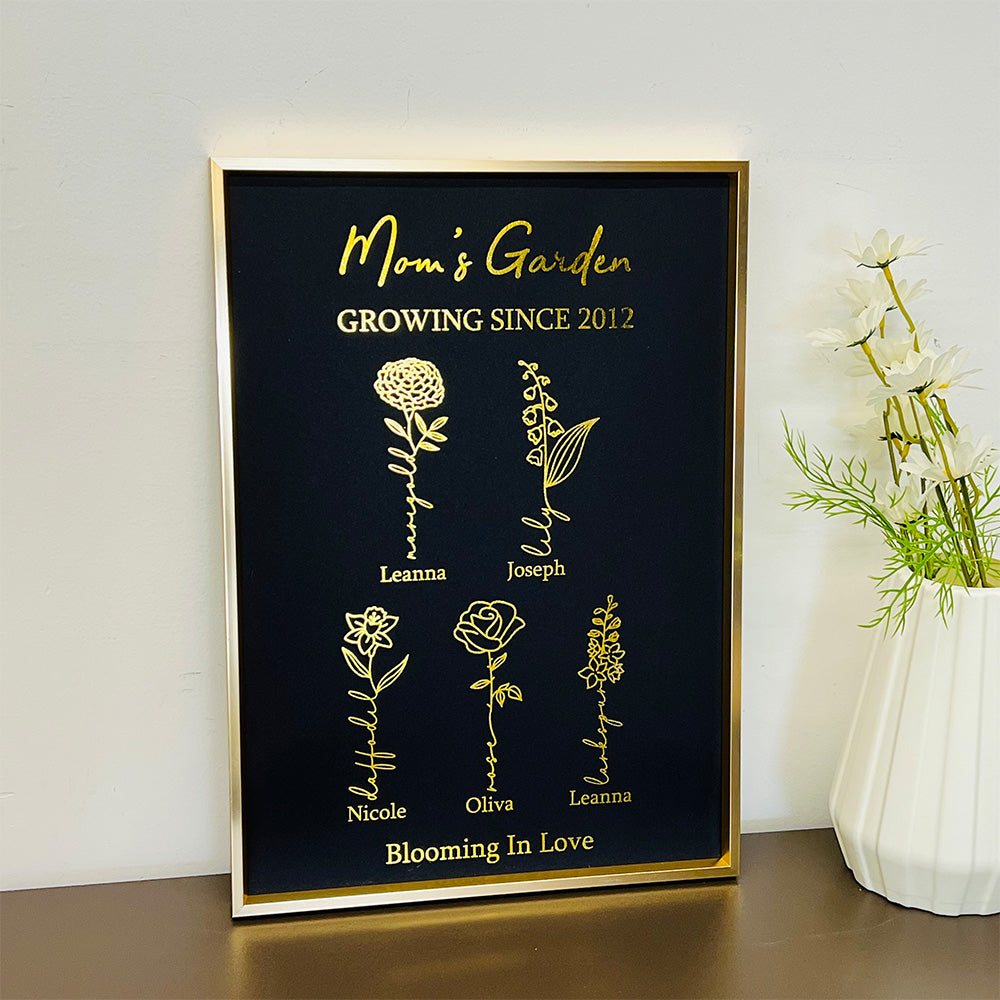 Customized Gold Foil Birthday Flower Photo Frame-Gift for Mom/Grandma