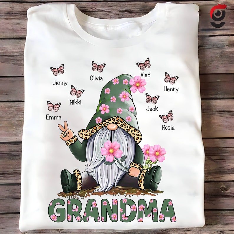 Personalized Gnome Grandma Flower Shirt, Nana Shirt with Grandchild's Name