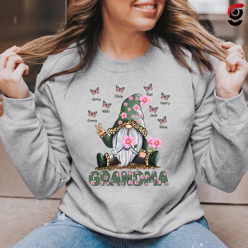 Personalized Gnome Grandma Flower Shirt, Nana Shirt with Grandchild's Name