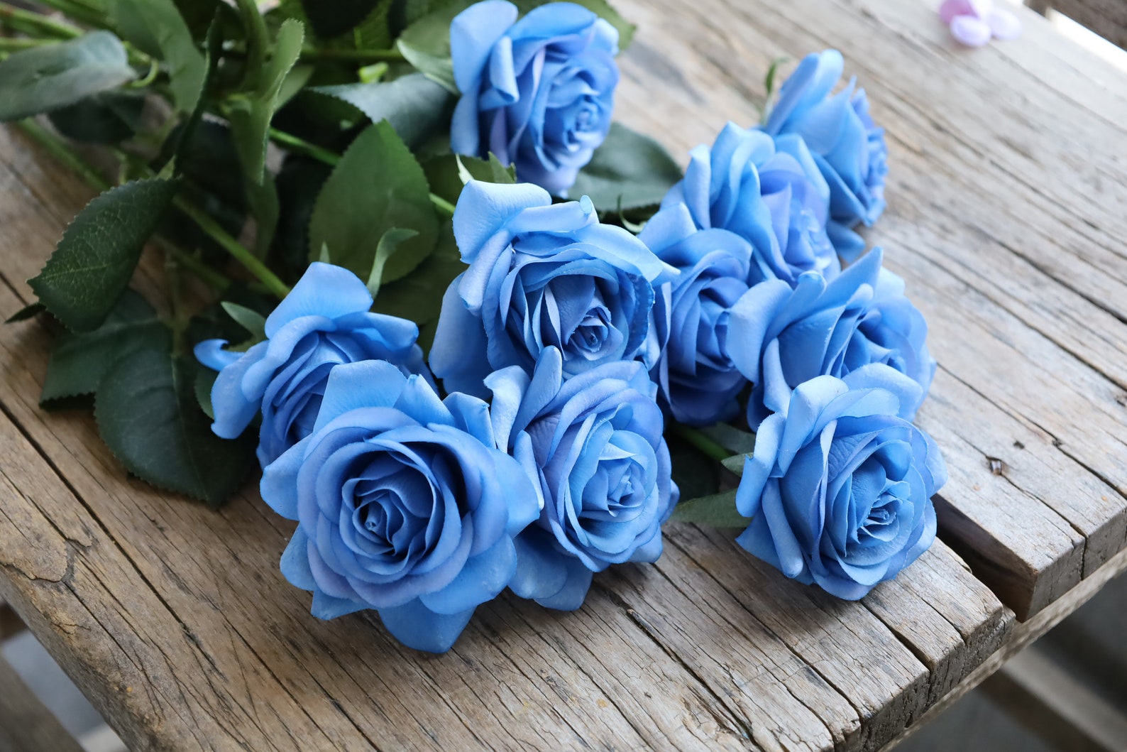 17 Dusty Blue Real Touch Faux Roses