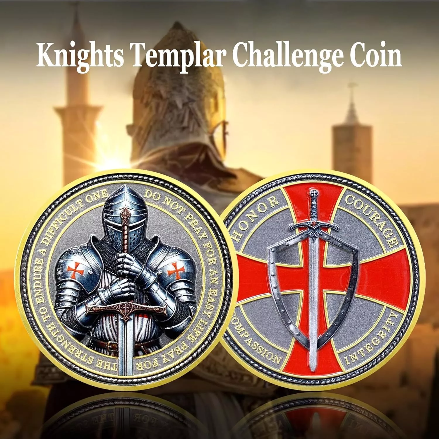 Knight Templar Challenge Coin-Honor Courage Integrity Medieval Collectible Coin