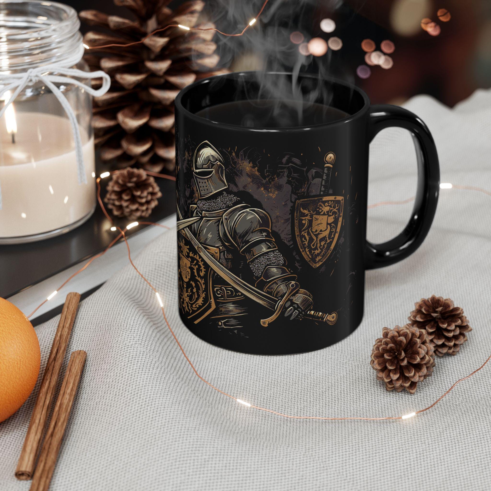 ⚔️ Medieval Knights Black Mug – Noble Gothic Drinkware for History Lovers