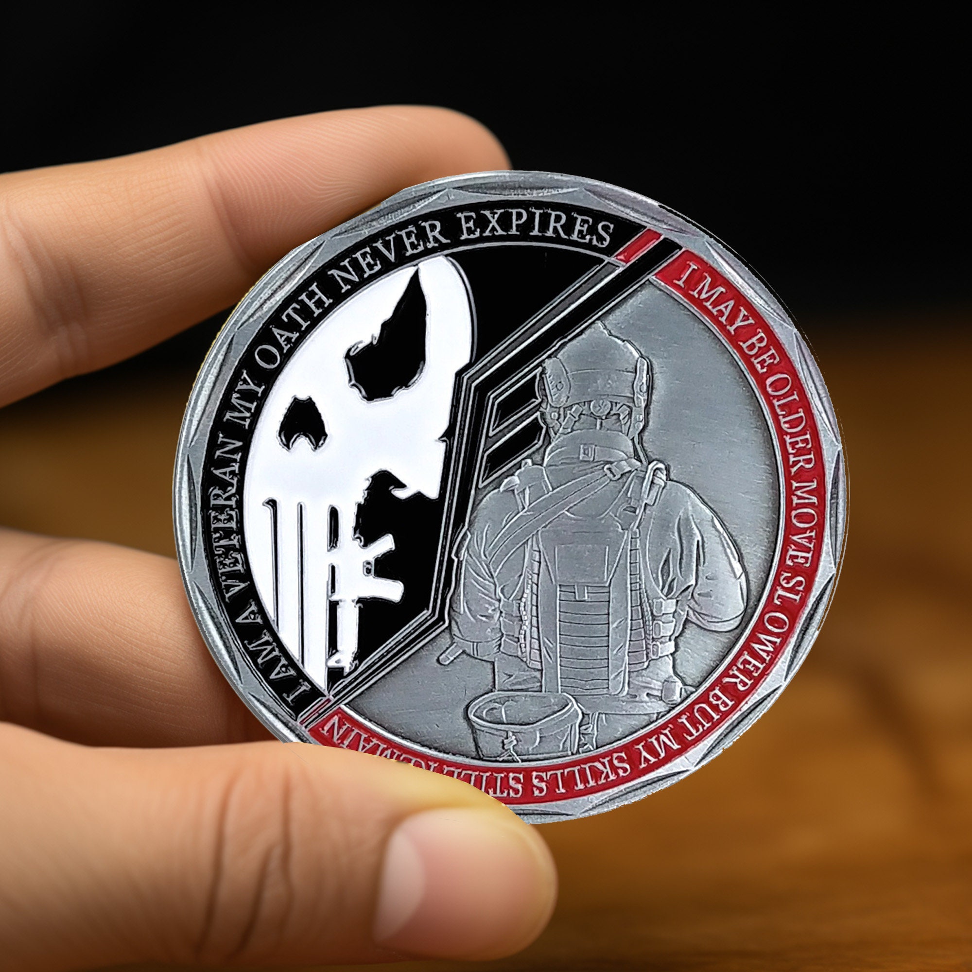 Veteran Oath Challenge Coin - I May Be Older Move Slower But My Skills Still Remain 