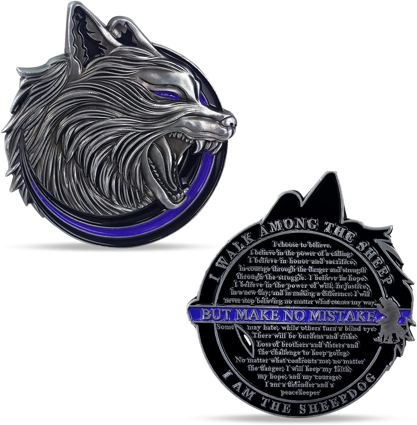 Sheepdog Wolf Challenge Coin: Thin Blue Line Law Enforcement Gift