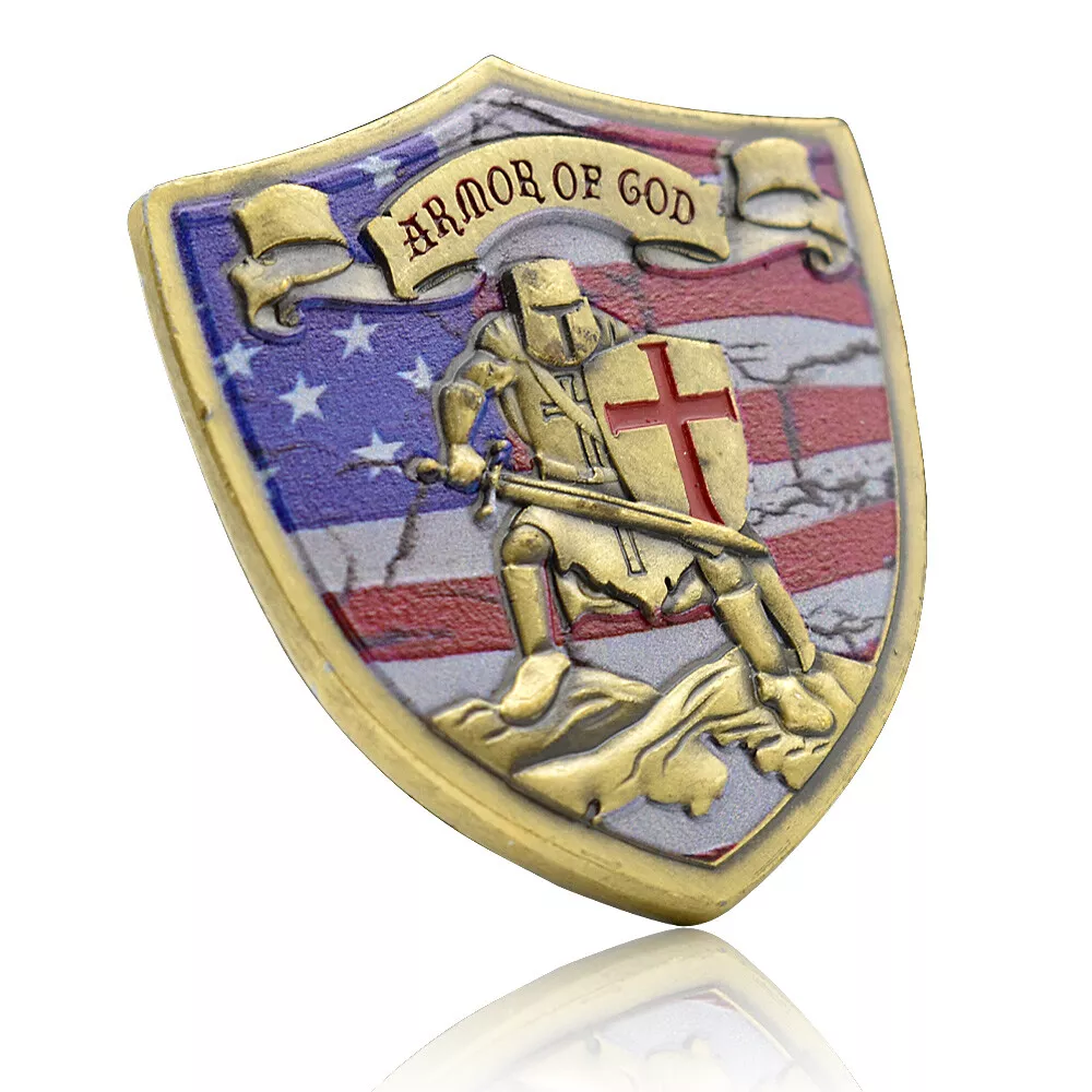 Armor of God Knights Templar US Flag Shield Challenge Coin